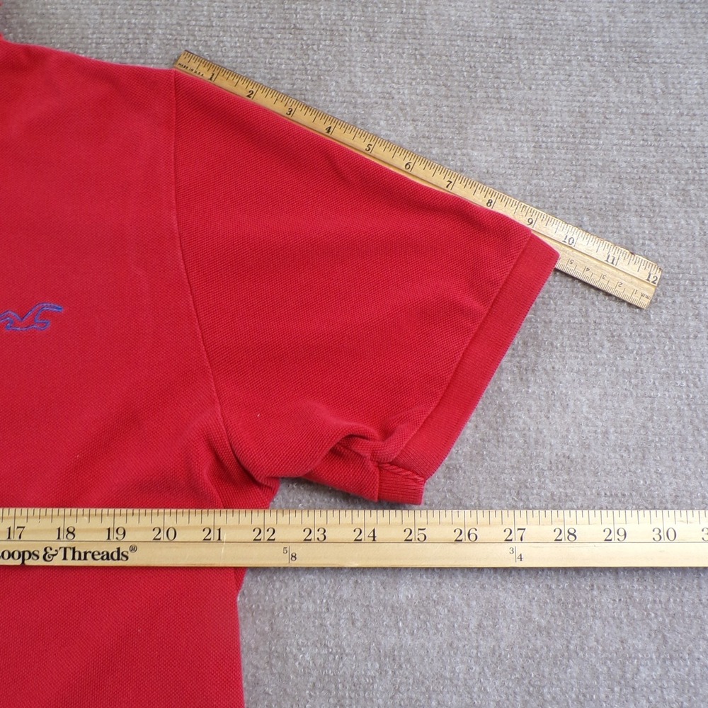 Hollister Red Polo Shirt XXL Embroidered Logo Fits M/L Y2K Style Slim Fit - Picture 5 of 8
